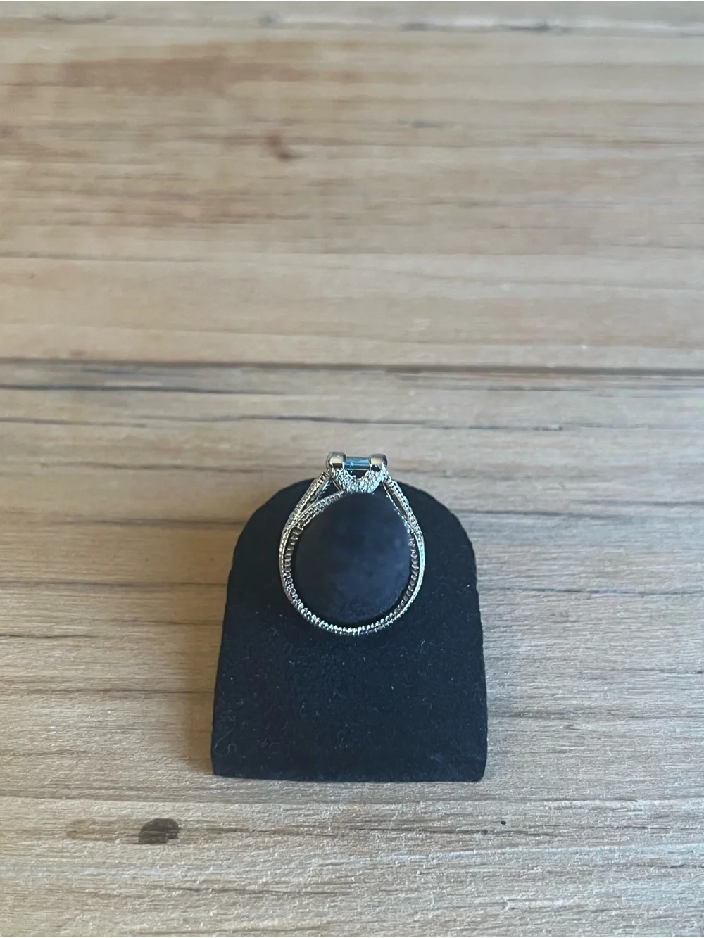 Silver Tone Fashion Ring With Blue Square-Cut Center Stone Size 6